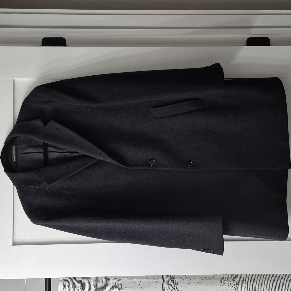 Kenneth Cole Reaction Knee Length Wool Blend Top Coat Mens L S42" Charcoal Gray